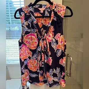 Lilly Pulitzer Dahlia Navy Silk Bow Blouse